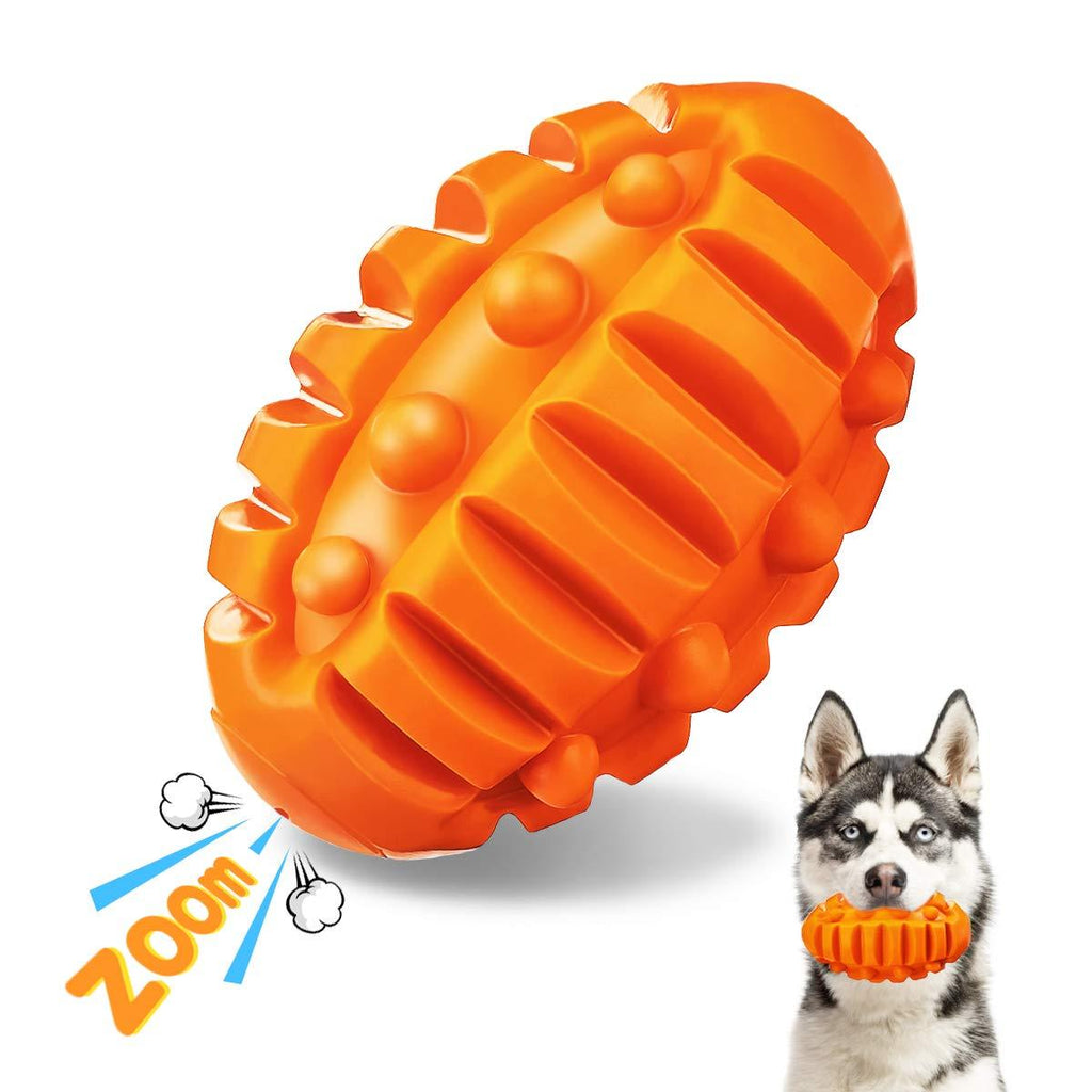 Focuspet Squeaky Dog Chew Toys for Aggressive Chewers, Indestructible Dog Toys Beef Flavor Rubber Toys for Relieve Boredom, Durable Interactive Rugby Chew Ball for Small/Medium/Large Dogs - PawsPlanet Australia