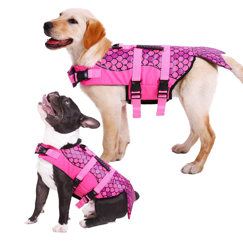 Kuoser Dog Life Jacket, Pet Ripstop Life Saver with Superior Buoyancy & Rescue Handle for Small/Medium/Large Puppies, High Visibility Floatation Vest Swimsuit for Beach Pool Boating S-Chest Girth: 17.32"-21.65" Pink - PawsPlanet Australia