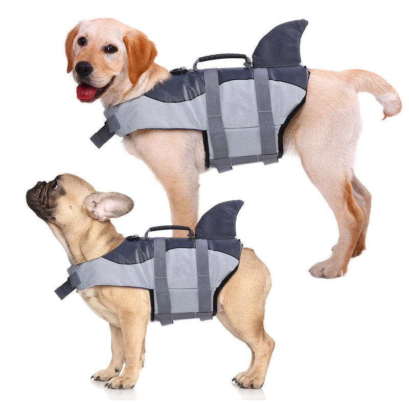 Kuoser Dog Life Jacket, Pet Ripstop Life Saver with Superior Buoyancy & Rescue Handle for Small/Medium/Large Puppies, High Visibility Floatation Vest Swimsuit for Beach Pool Boating XS-Chest Girth: 12.99"-18.11" Grey - PawsPlanet Australia