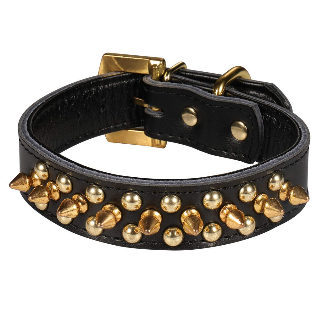 LOVPE Dog Collar,Luxury Gold Rhinestones Buckle Adjustable Personalized Golden Spikes Studded+Soft Leather Collar for Small Medium Large Dogs Breeds Pit Bull (S (Neck for 11-13 inch), Black) S (Neck for 11-13 inch) - PawsPlanet Australia
