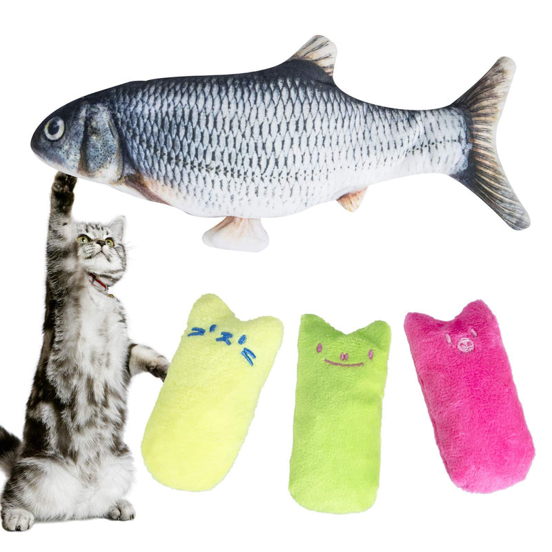Hywean 1 Pack Catnip Fish with 3 Pack Cat Toys Cartoon Catnip Pillow Cat Toys, Realistic Plush Electric Wagging Funny Fish Toys Chew Simulation Interactive Toys for Cats, Chew and Kicking 4pcs - PawsPlanet Australia