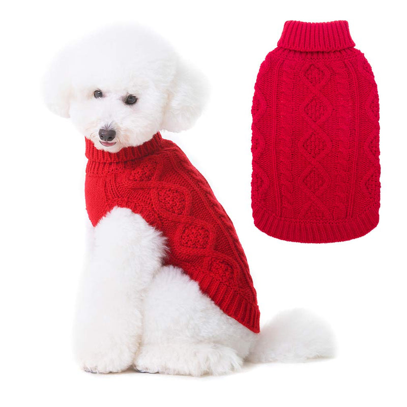 BINGPET Turtleneck Dog Jumper - Classic Cable Knit Dog Sweater Coat, Warm Pet Winter Clothes Outfits for Dogs Cats X-Small Red - PawsPlanet Australia