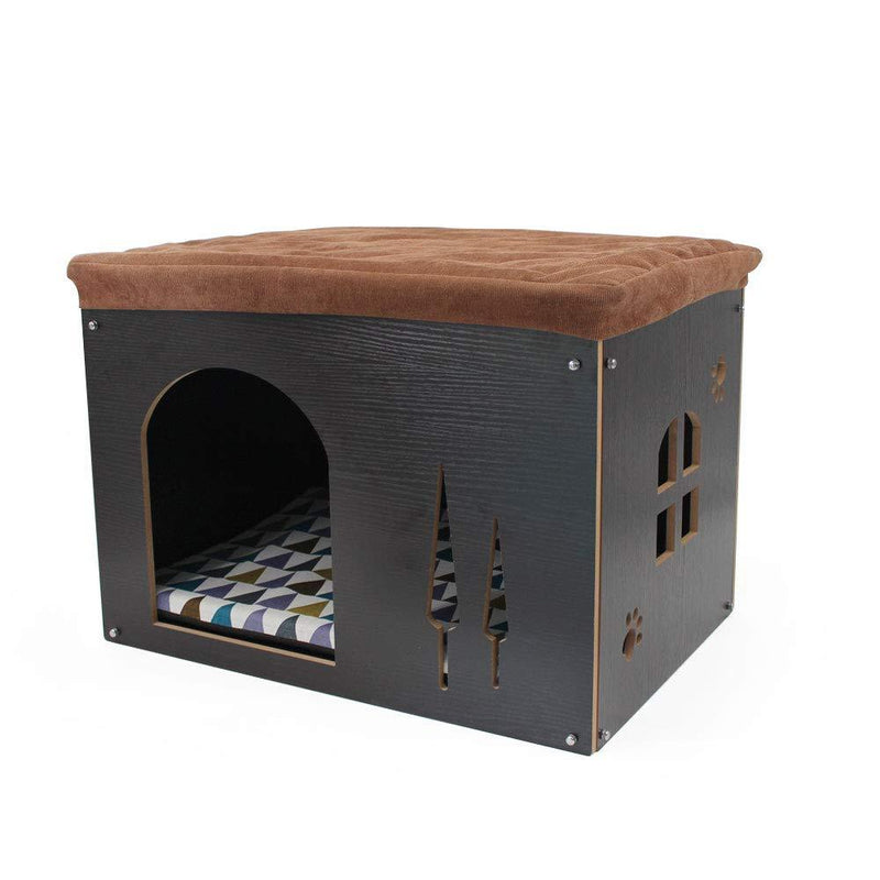 SONGWAY Cat Pet Bed House- Footstool Style Cat Cave Puppy Kennel, Foldable Pet House with Free Pet Cushion for Small Dogs Cats Rabbits Creative Wood Sitting Stool for Living Room Bedroom, Black XL - PawsPlanet Australia