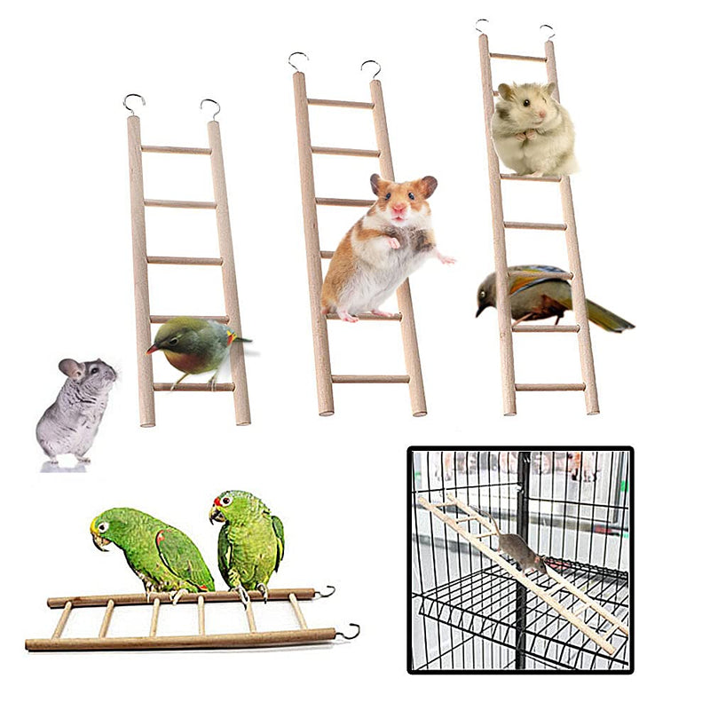 Birdcage Budgie Wooden Climbing Perch Ladder Toys with Five/Six/Eight Rugs for Budgie Parrots Bird Canary Caged Bird Perch Climbing Toys Pets Heath Sport Supplies Pack of 3 (3 Sizes) - PawsPlanet Australia