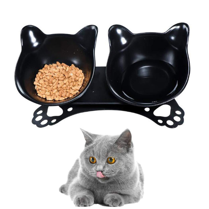 YEZIDE Double Pet Bowls Dog Cat Water & Food Feeder with Non-skid Anti-overflow Plastic Tray and Mat for Puppy Dogs Cats and Other Pets (Black) - PawsPlanet Australia