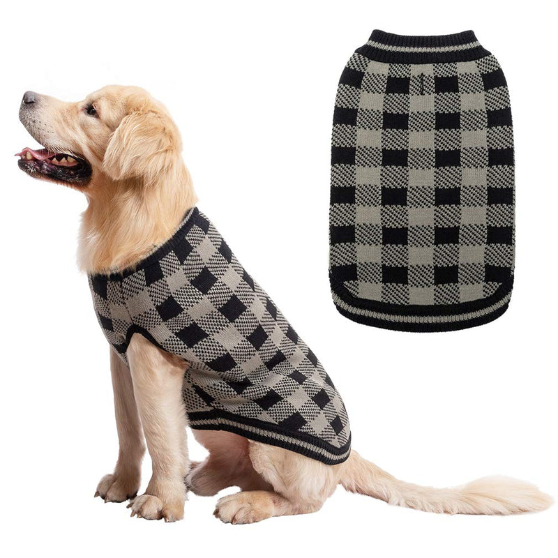 KOOLTAIL Dog Winter Jumper Classic Plaid Dog Knitwear Sweater Soft Baseball Shirt Design for Pet Cold Weather Wearing Large Gray/Black - PawsPlanet Australia