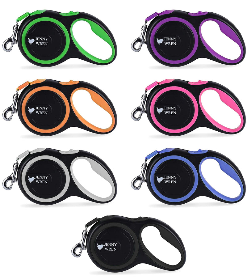 Jenny Wren Tangle-Free, Retractable Dog Lead with Anti-Slip Handle; 5M / 16FT Black Strong Nylon Tape/Ribbon; One-Handed Brake, Pause, Lock Black 16 FT / 5 Meter - PawsPlanet Australia