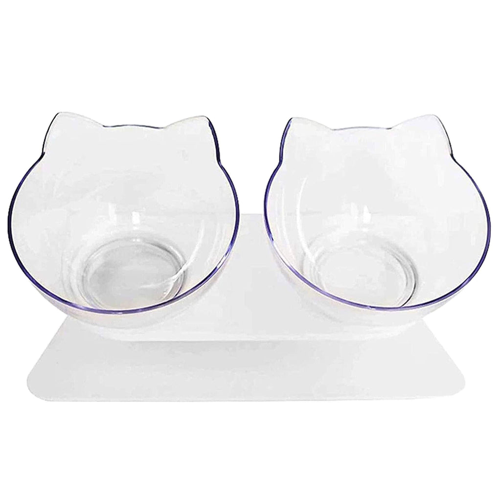 Double Cat Bowl with Raised Stand, Cat Bowl Pet Food Feeder,15° Tilted Anti-Slip Transparent Cat Food and Water Bowl, Protect Pets Cervical Vertebra, Detachable Pet Bowl for Cats and Dogs - PawsPlanet Australia