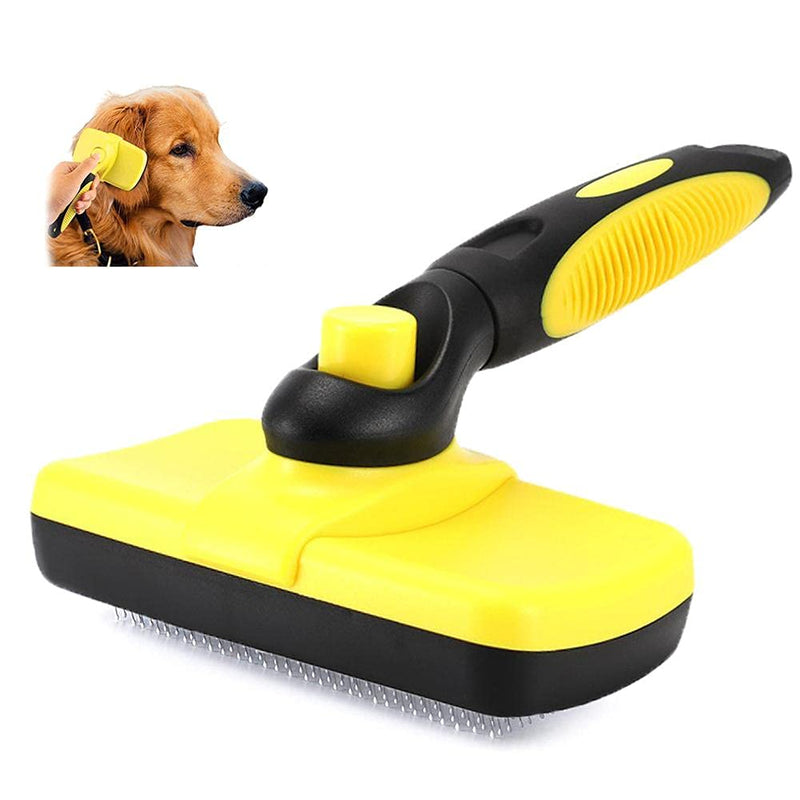 Self Cleaning Slicker Brush Dog & Cat Brush Pet Grooming Brush for Medium And Long Haired Dogs Cats To Removes Loose Hair, Dead Fur, Tangles, Dirt - Yellow (12.6 * 19cm) - PawsPlanet Australia