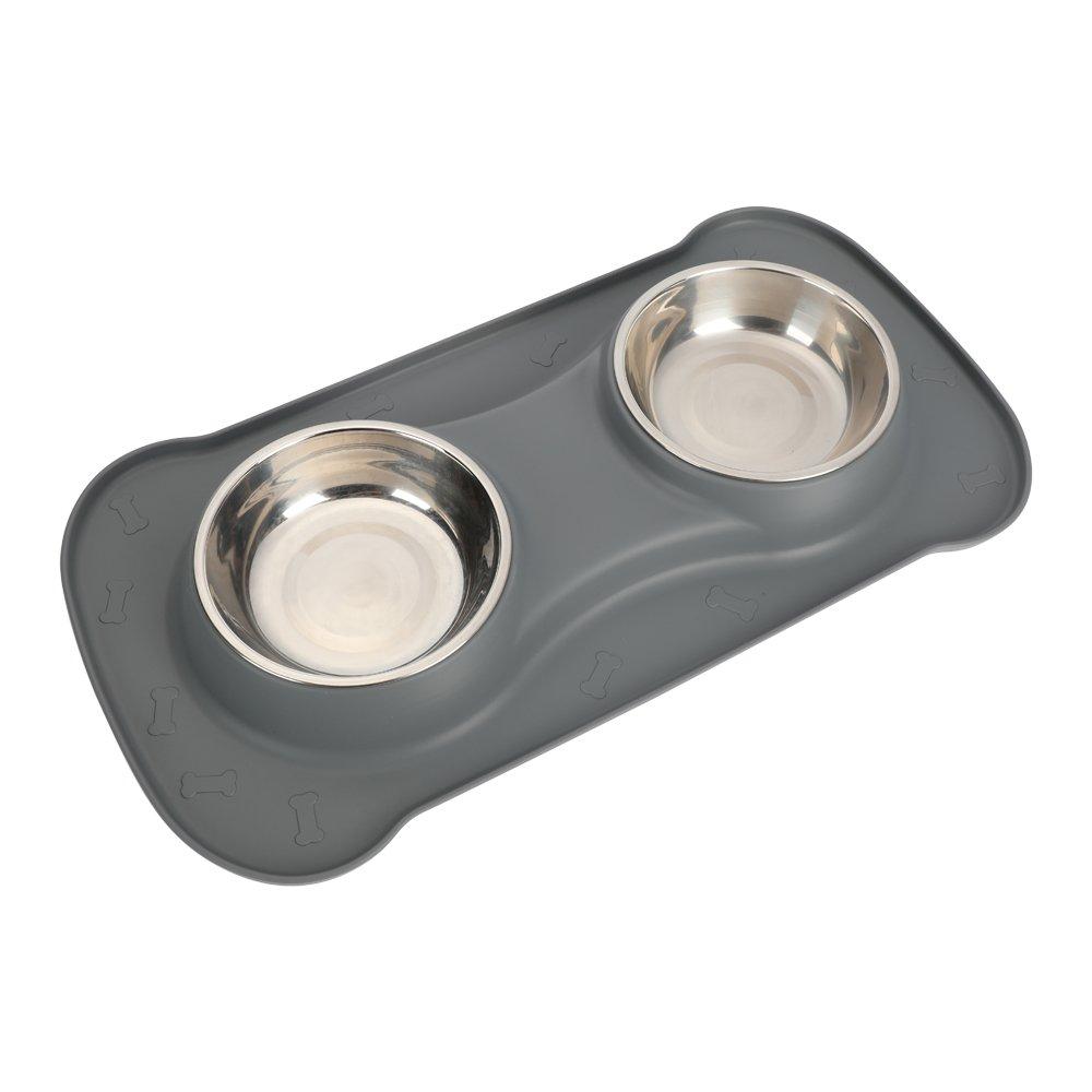 Dog Bowl No Spill Non skid Medium Pet Bowl Cat Double Bowl Dog Food & Water Feeding Bowl (L, grey) - PawsPlanet Australia