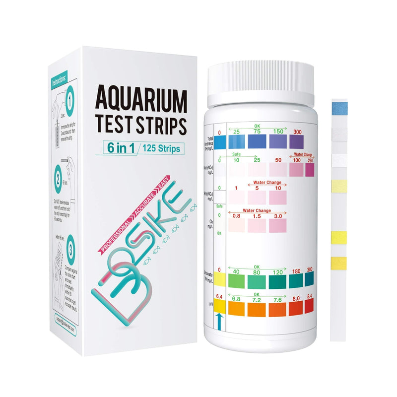 BOSIKE 6 in 1 Aquarium Test Strips Kit - 125 Fresh Water Fish Tank Testing Strips for Total Hardness, Nitrate, Nitrite, Cl2, Carbonate, Ammonia & ph Testing 125 Strips 6 in 1 - PawsPlanet Australia