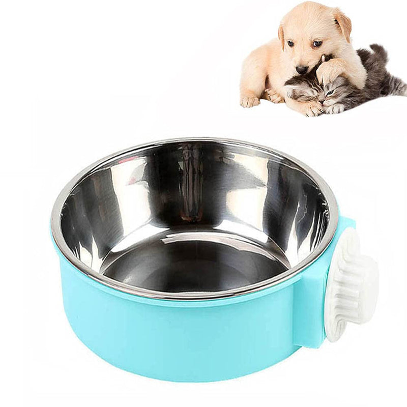 Cage Dog Bowls,Crate Water Bowl,for Crates & Cage Feeder Stainless Steel Dog Cat Bowl,Puppy Food Water Bowl,400ml 14cm Blue - PawsPlanet Australia