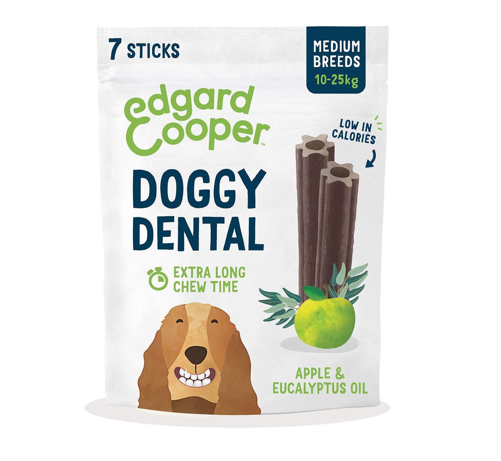 Edgard & Cooper Doggy Dental Sticks - 8 Packs of 7 Sticks, pink Apple and Eucalyptus Medium - PawsPlanet Australia