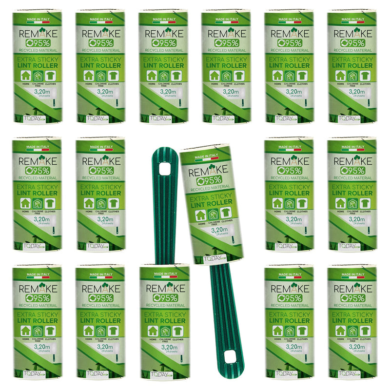 Today - Lint Roller 16 Refills + 2 Handles, 95% Recycled Material. Lint remover for pet hair, Extra sticky & Easy peeling. Brush suitable for Clothes, dog, cat, carpet. Made in Italy - PawsPlanet Australia