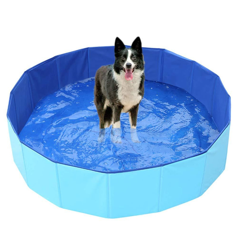 Ruick Folding Dog Pool - Pet Bath Pool, Swimming Pool for Dog Folding Kiddie Pool Portable PVC Pet Paddling Bath Tub for Pets (24"*8", Blue) 24"*8" - PawsPlanet Australia