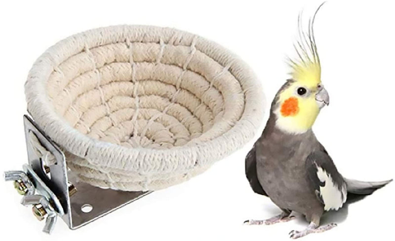 Jmiao Bird Cage Nest Cotton Weave Hemp Rope Bird House Bed for Parakeet Budgies Finch Cockatiel Canary (L, Cotton Rope) L - PawsPlanet Australia