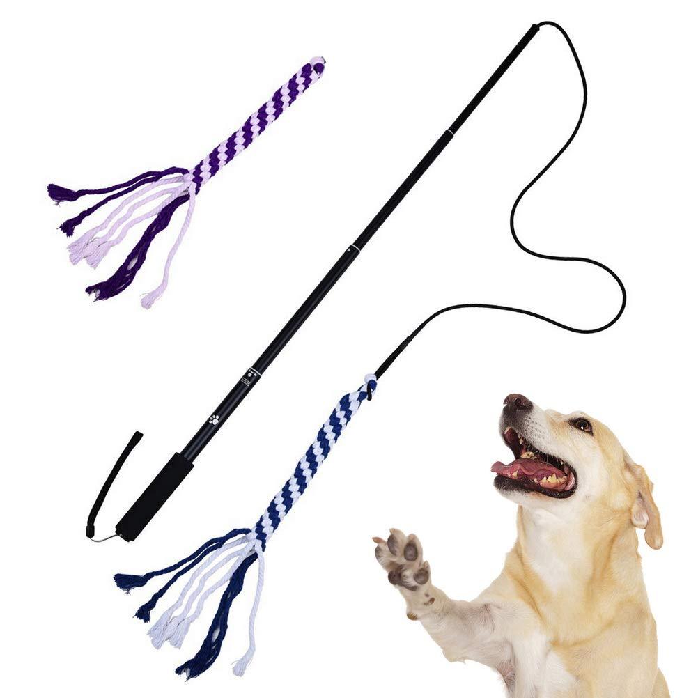 nuoshen Retractable Dog Toy Stick with 2 Tease Chew Toys Rope, Flirt Pole Rope Tug Dog Toy for Pulling, Chasing, Chewing, Training Exercise (Size L) - PawsPlanet Australia