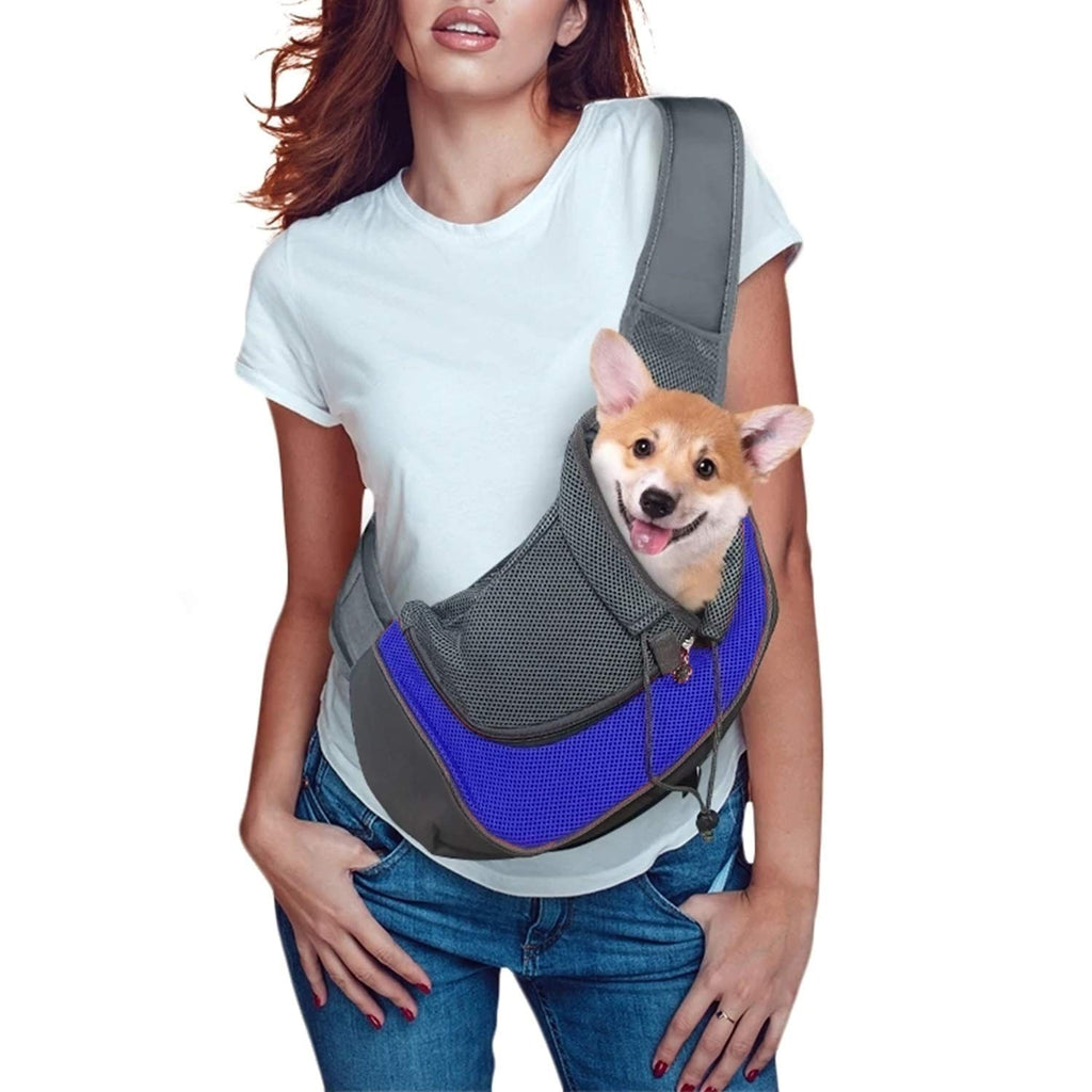 Pet Dog Cat Sling Carrier Bag Puppy Shoulder Carry Bag Hands Free Dog Papoose Carrier with Adjustable Shoulder Strap Pet Travel Carrier Tote Bag with Breathable Mesh Pouch for Outdoor Walking Subway Blue - PawsPlanet Australia