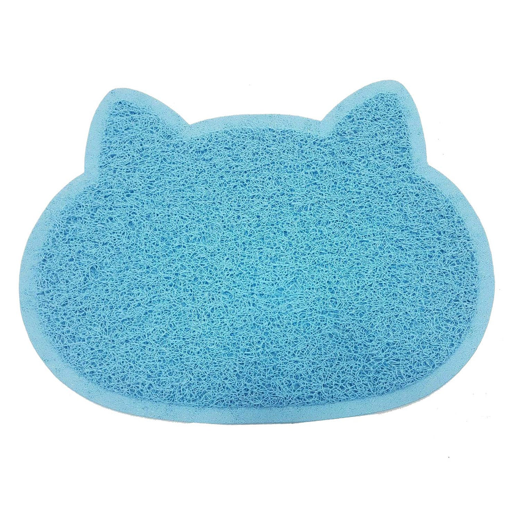 Paw Shaped Cat Puppy Doggy Litter Mat PVC Eco-friendly Pet Feeding Durable Non-slip & Waterproof Mat In Various Shaped (BLUE, CAT HEAD) BLUE - PawsPlanet Australia