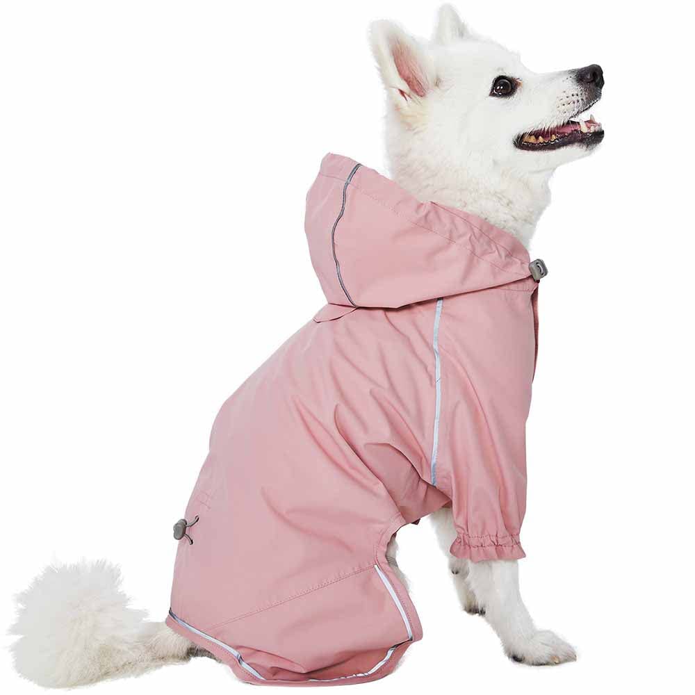 Amazon Brand - Umi 33cm Lightweight Reflective Dog Raincoat with Hood & Harness Hole, Dusty Pink, Outdoor Rain Gear Jacket 2 Legs for Dogs 1 Count (Pack of 1) - PawsPlanet Australia