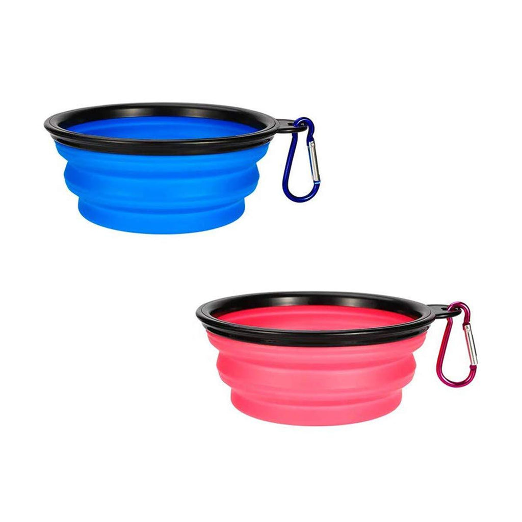 ExeQianming Pet Bowl Blue Pink Travel Foldable Silicone Pet Water Bowl for Outdoor Cat and Dog Food - PawsPlanet Australia