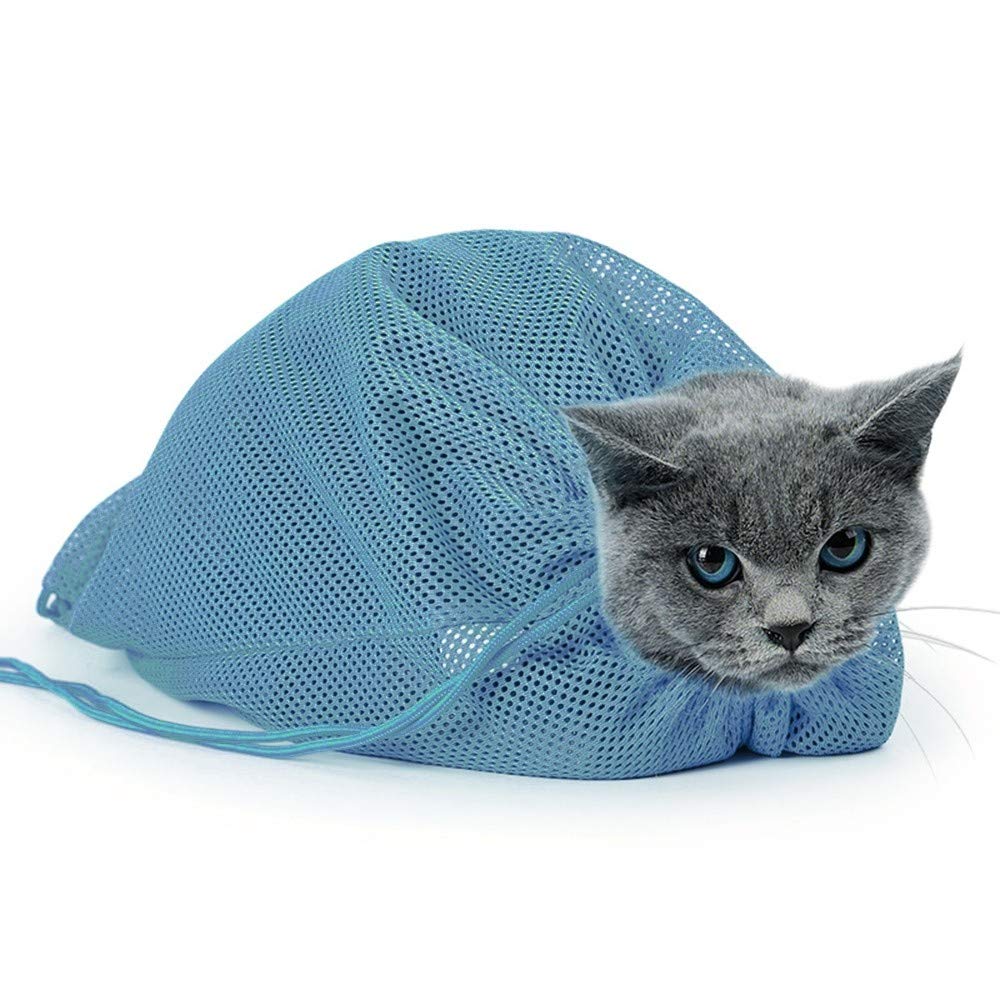 MEROURII Cat Bath Bag, Cat Grooming Bag Pet Nail Trimming Bags Cat Bathroom Bag for Bath Cat Travel Pet Supplies blue - PawsPlanet Australia