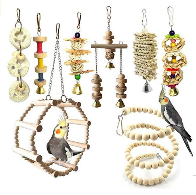 JasCherry 8 Pcs Small Bird Parrot Swing Chewing Grinding Toys Set - Bird Bell Toys for Cage Hanging - Ideal Wood Toys for Small Parakeets, Cockatiel, Budgie, Finches and Love Birds #1 8 Pcs Bird Toys #1 - PawsPlanet Australia