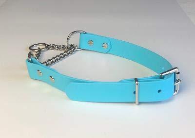 PALE BLUE ADJUSTABLE HALF CHECK BIOTHANE DOG COLLAR 17"-21" 45CM-55CM 25MM WIDE LARGE WATERPROOF HYPOALLERGENIC DURABLE VEGAN - PawsPlanet Australia