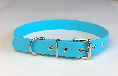 PALE BLUE BIOTHANE CHROME BUCKLE DOG COLLAR 19"-23" 48CM-58CM 25MM WIDE LARGE VEGAN WATERPROOF HYPOALLERGENIC DURABLE - PawsPlanet Australia