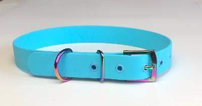 PALE BLUE BIOTHANE RAINBOW BUCKLE DOG COLLAR 19"-23" 48CM-58CM 25MM WIDE LARGE VEGAN WATERPROOF HYPOALLERGENIC DURABLE - PawsPlanet Australia