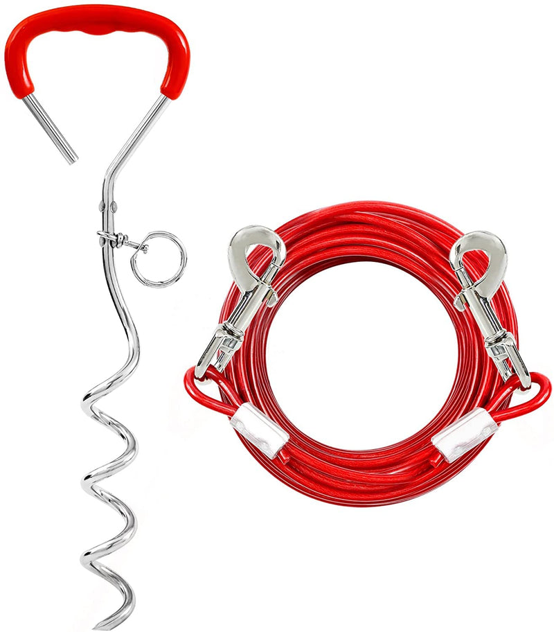 Snagle Paw Dog Tie Out Cable and Stake,Sturdy Dog Stake for Yard and 3m Dog Leash for Camping or Backyard,Great for Medium Large Dogs 3 M red - PawsPlanet Australia