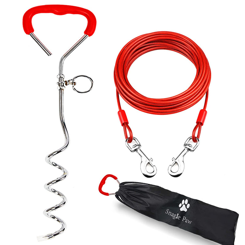Snagle Paw Dog Tie Out Cable and Stake,Sturdy Dog Stake for Yard and 10m Dog Leash for Camping or Backyard,Great for Medium Large Dogs 10 M red - PawsPlanet Australia
