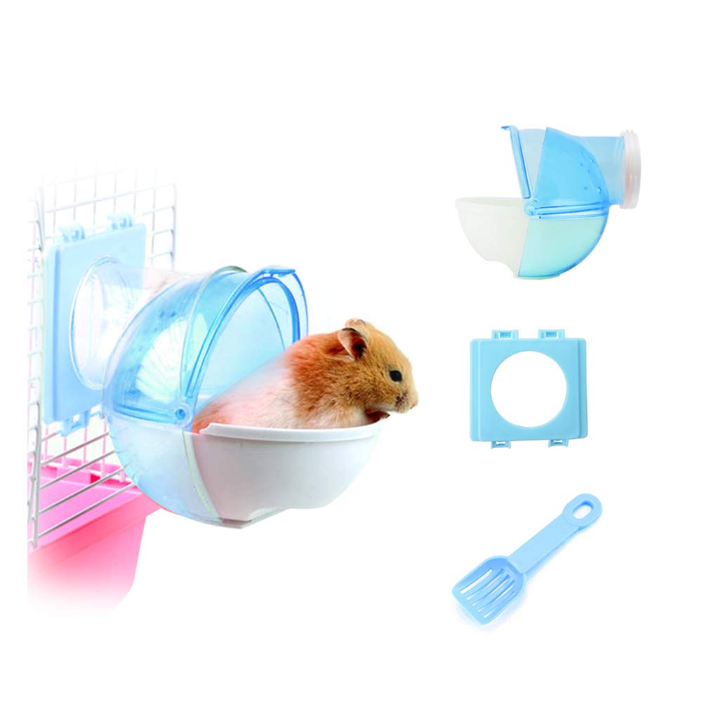 WishLotus Hamster Sand Bathroom, 3Pcs Detachable Plastic Hamster Sand Bath Container Small Pet Bathtub Extermal Toilet with Shovel and Cage Accessory for Hamster Guinea Pig Gerbil (Blue) Blue - PawsPlanet Australia