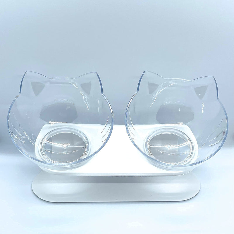 Cat Bowls, Cat Food Bowls. Best for Cats and Small Dogs. White Plastic Stand and Clear Plastic Bowls. - PawsPlanet Australia