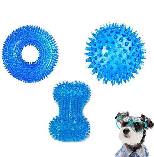 DARENYI 3 Pcs Dog Chew Toy Squeak Toys with Puppy Teething Rings, Dog Chew Ball and Dog Bone Toy for Small Dog, 100% Safe Dog Toy for Aggressive Chewers Dental Teething Cleaning - PawsPlanet Australia