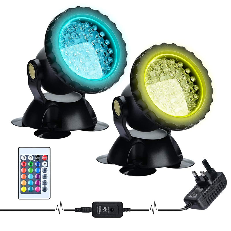 Lychee Waterproof Underwater Spot Lights,Remote Control Amphibious Change Color Submersible Lights for Garden Pond Aquarium Courtyard Swimming Pool Fountain Fish Tank (Set of 2) Set of 2 - PawsPlanet Australia