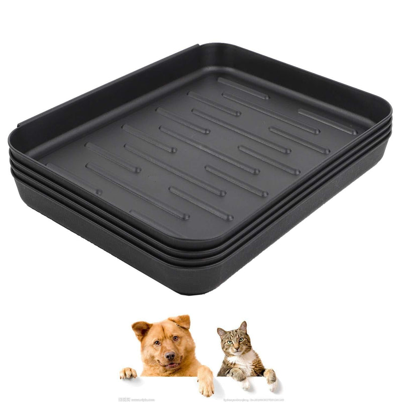 Falflor Set of 4 Pet Food Bowl Tray Durable Non Slip Boot Mat And Tray for Heavy Duty Floor Protection Indoor Outdoor Multi-Purpose Boot Trays (14" × 11“ × 1.1”) Black - PawsPlanet Australia