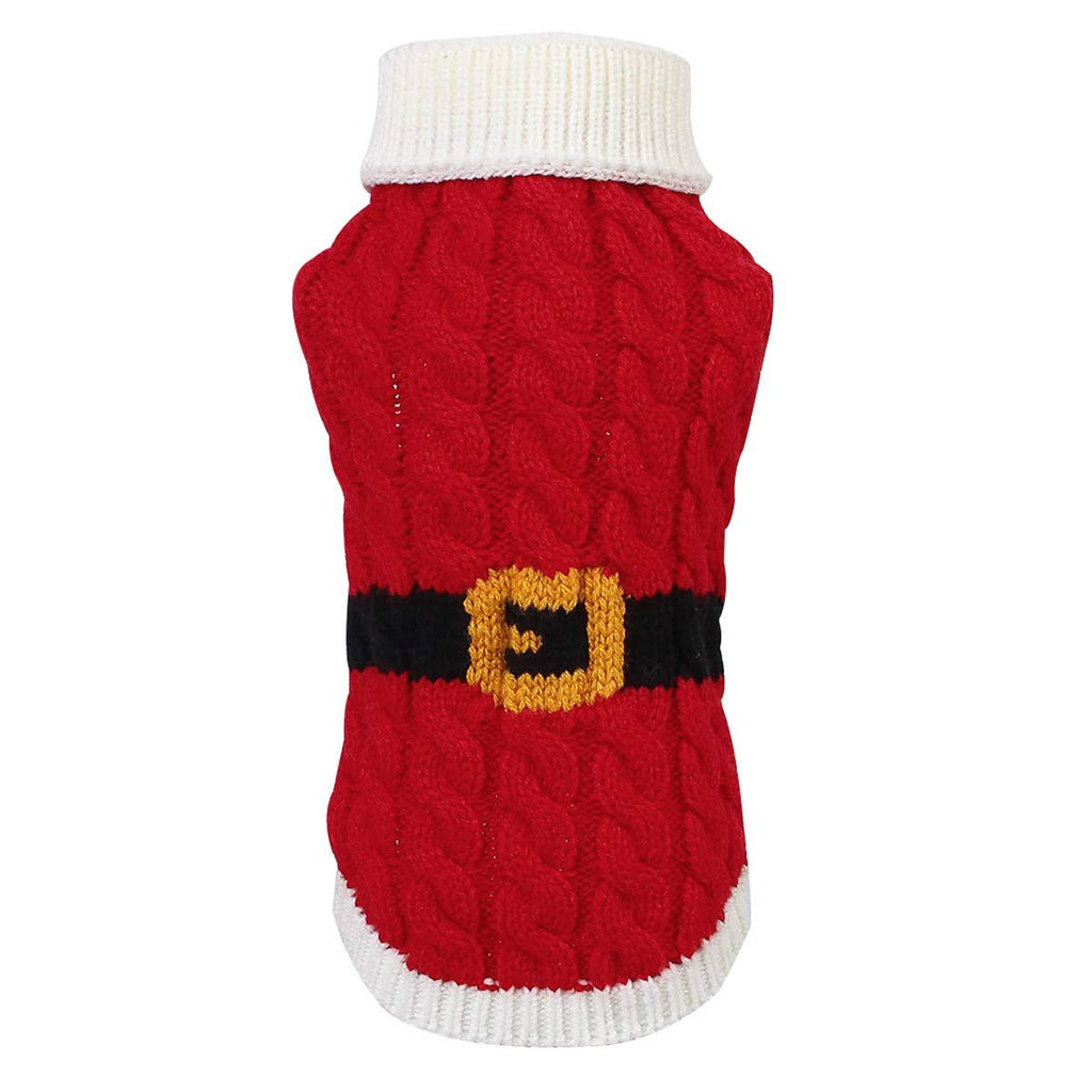 Dog Warm Sweater Red Cold Weather Knitwear with Belt Puppy Coat Apparel Soft Knit Winter Clothes Medium - PawsPlanet Australia