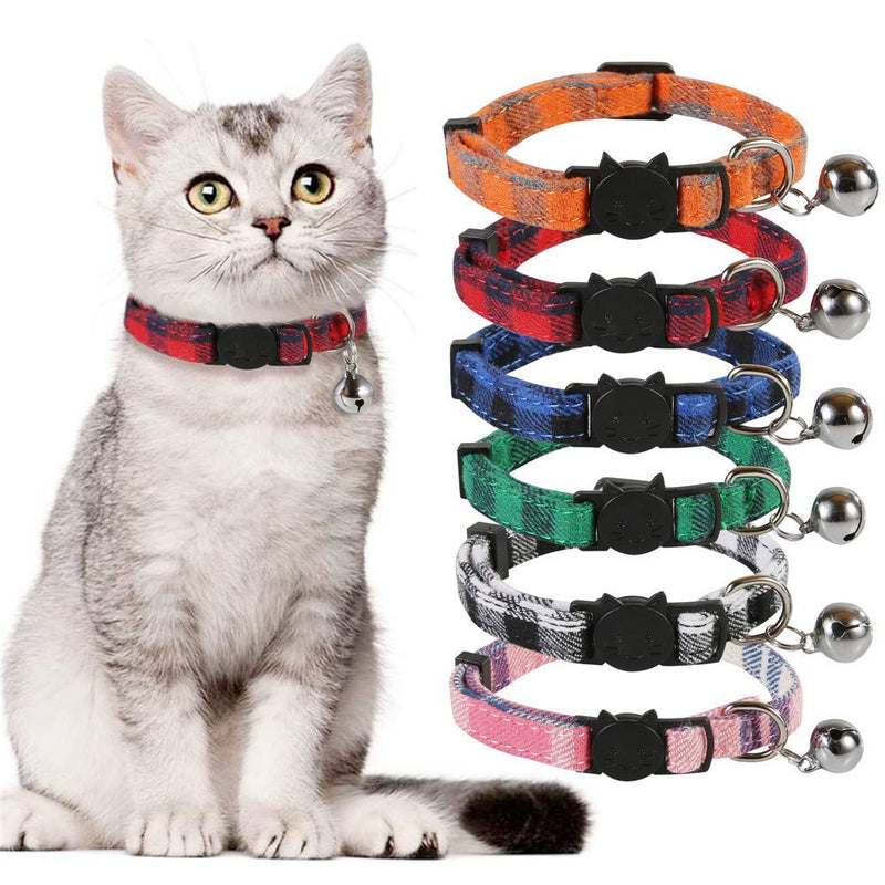 SLSON 6 Pack Cat Collars Breakaway with Bell Plaid Kitten Collar Adjustable from 20-28cm for Cats Kitten and Puppy - PawsPlanet Australia