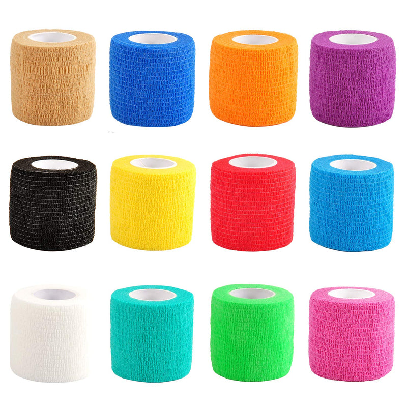 Berolle 12 Rolls 60 Yards Pet Vet Wrap Cohesive Bandages Self Adhesive Bandage Non-woven Elastic Sports Bandages for Wrist and Ankle Sprains Swelling - PawsPlanet Australia