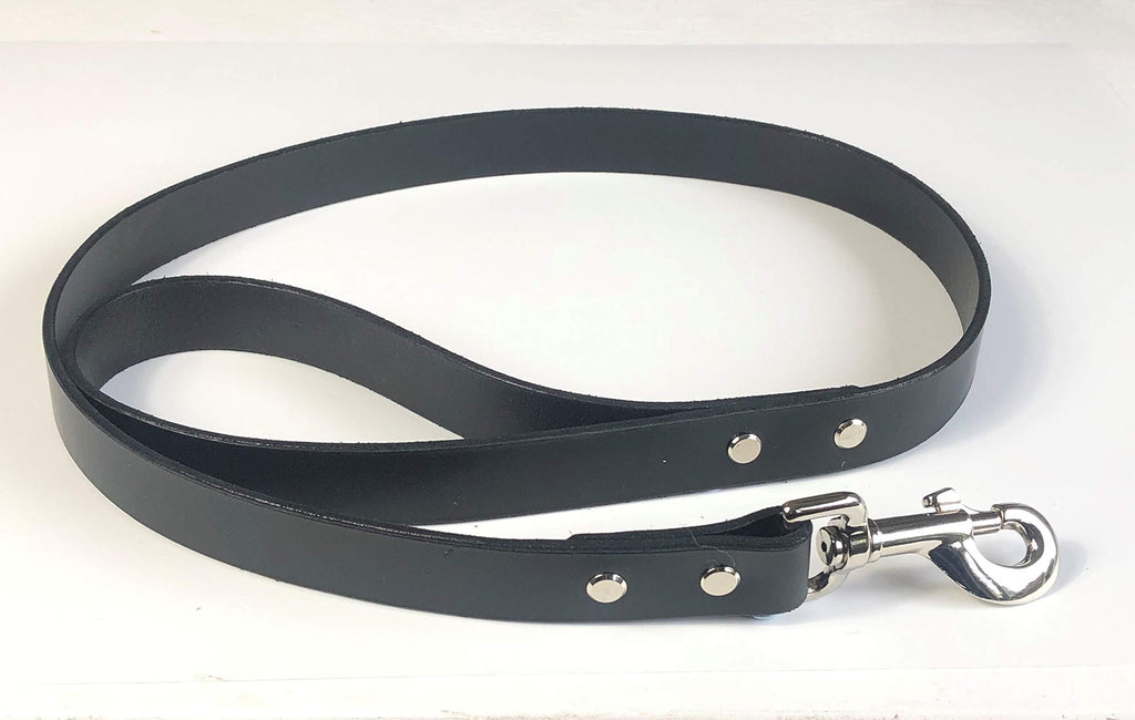 ITALIAN BRIDLE LEATHER DOG LEAD IN BLACK WITH CHROME TRIGGER 1" (25MM) WIDE - PawsPlanet Australia