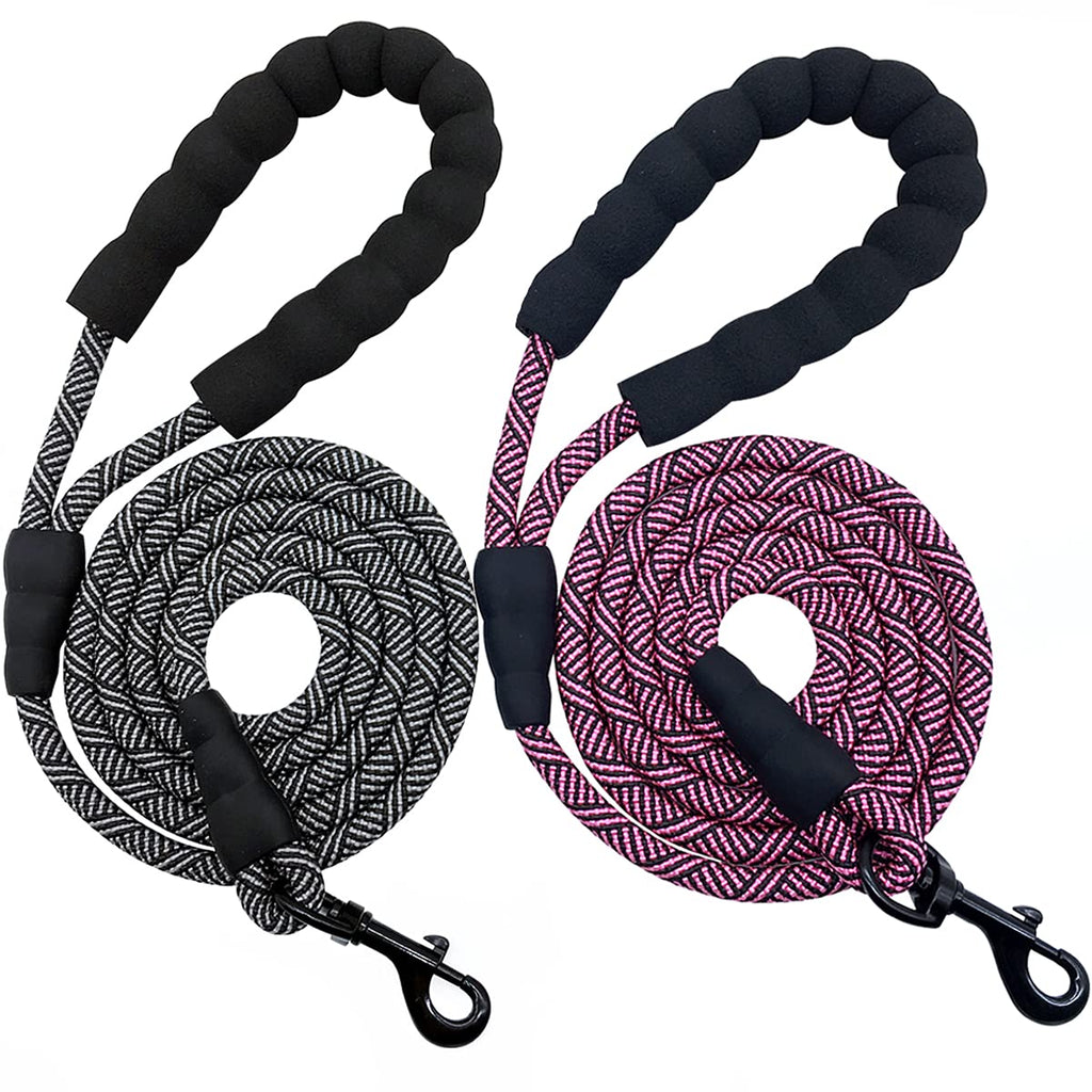 Mycicy 2 Pack 5 FT Small Dog Leads with Comfortable Padded Handle, Climbing Rope Dog Leads Leash for Small Puppy Dogs, Cats Camping, Training, Playing, Hiking 5ft x 1/4" Black+Pink - PawsPlanet Australia