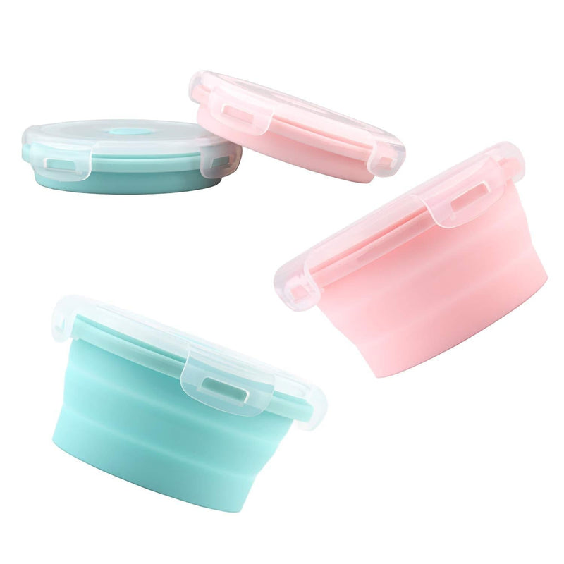 LUTER 2 Pieces Collapsible Dog Bowls Silicone Food Water Travel Bowl with Lids Portable Expandable Pet Feeding Watering Cup Dish for Walking Kennels Camping 350ml (12x12x3cm) (Pink & Blue) Pink & Blue - PawsPlanet Australia