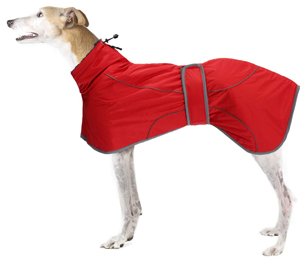 Ctomche Dog Winter Coat Reflective Waterproof, Dog Jacket with Warm Fleece Lining, Waterproof Dog Coat with Adjustable Bands For Greyhounds, Lurchers and Whippets Red-XS X-Small (Length:46-48CM) - PawsPlanet Australia