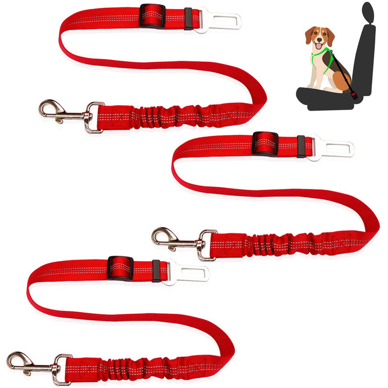EasyULT 3 Packs Dog Car Harness, Pet Safety Strong Leash Leads, 53-75 cm Adjustable, Elastic Restraint Puppy Accessories with Strong Carabiner(Red) Red - PawsPlanet Australia