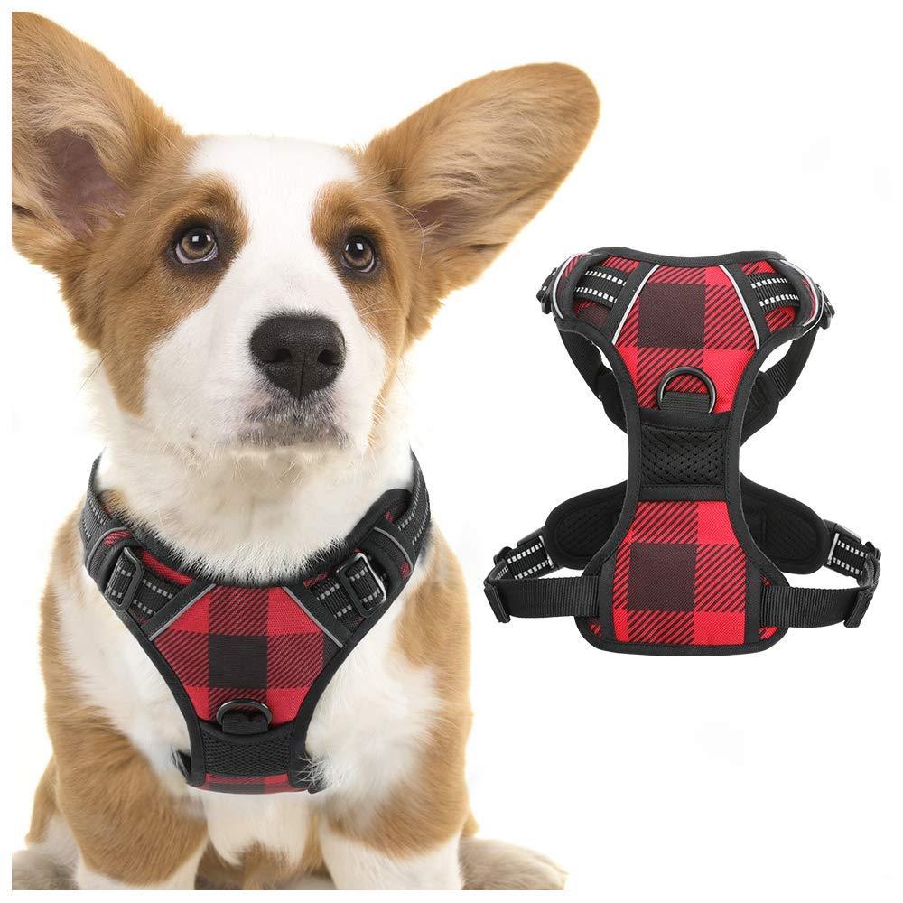 rabbitgoo Dog Harness, No-Pull Pet Harness with 2 Leash Clips, Adjustable Soft Padded Dog Vest, Reflective No-Choke Pet Oxford Vest with Easy Control Handle for Large Dogs, Plaid, S Small Buffalo Plaid (Red & Black) - PawsPlanet Australia