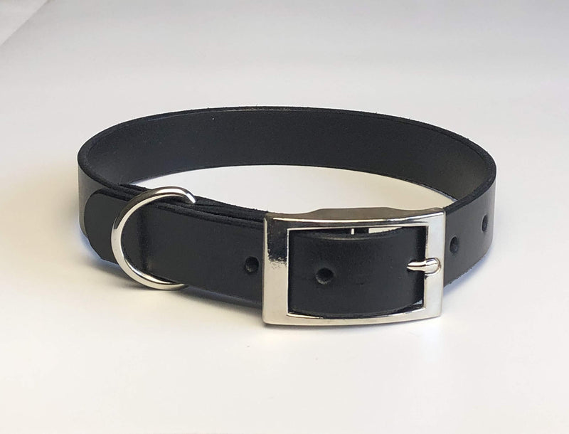 BLACK ITALIAN BRIDLE LEATHER LUXURY HANDMADE DOG COLLAR MEDIUM 16"-20" 40CM-50CM WITH CHROME ACCESSORIES - PawsPlanet Australia