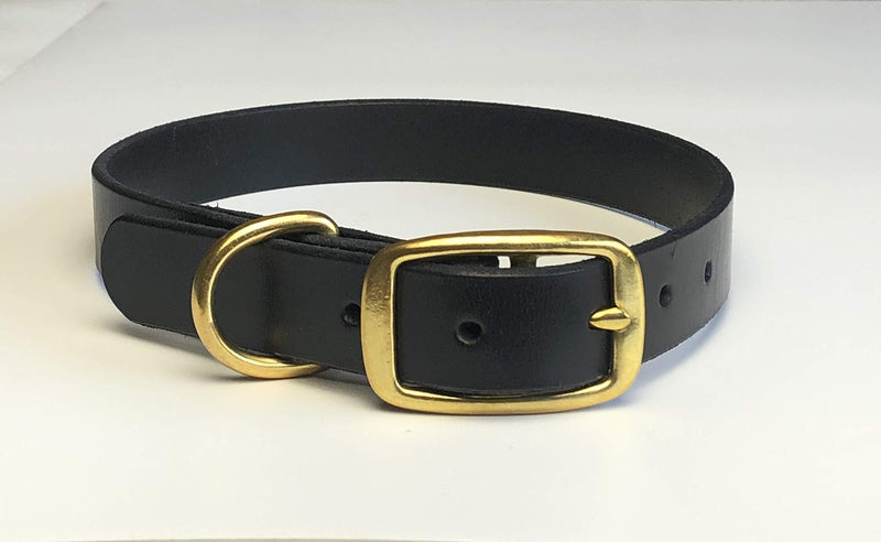 BLACK ITALIAN BRIDLE LEATHER LUXURY HANDMADE DOG COLLAR LARGE 19"-23" 48CM-58CM WITH BRASS ACCESSORIES AND RIVETS - PawsPlanet Australia