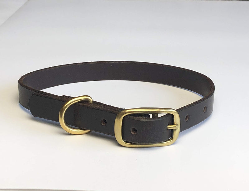 DARK BROWN ITALIAN BRIDLE LEATHER LUXURY HANDMADE DOG COLLAR MEDIUM 16"-20" 40CM-50CM WITH BRASS ACCESSORIES - PawsPlanet Australia