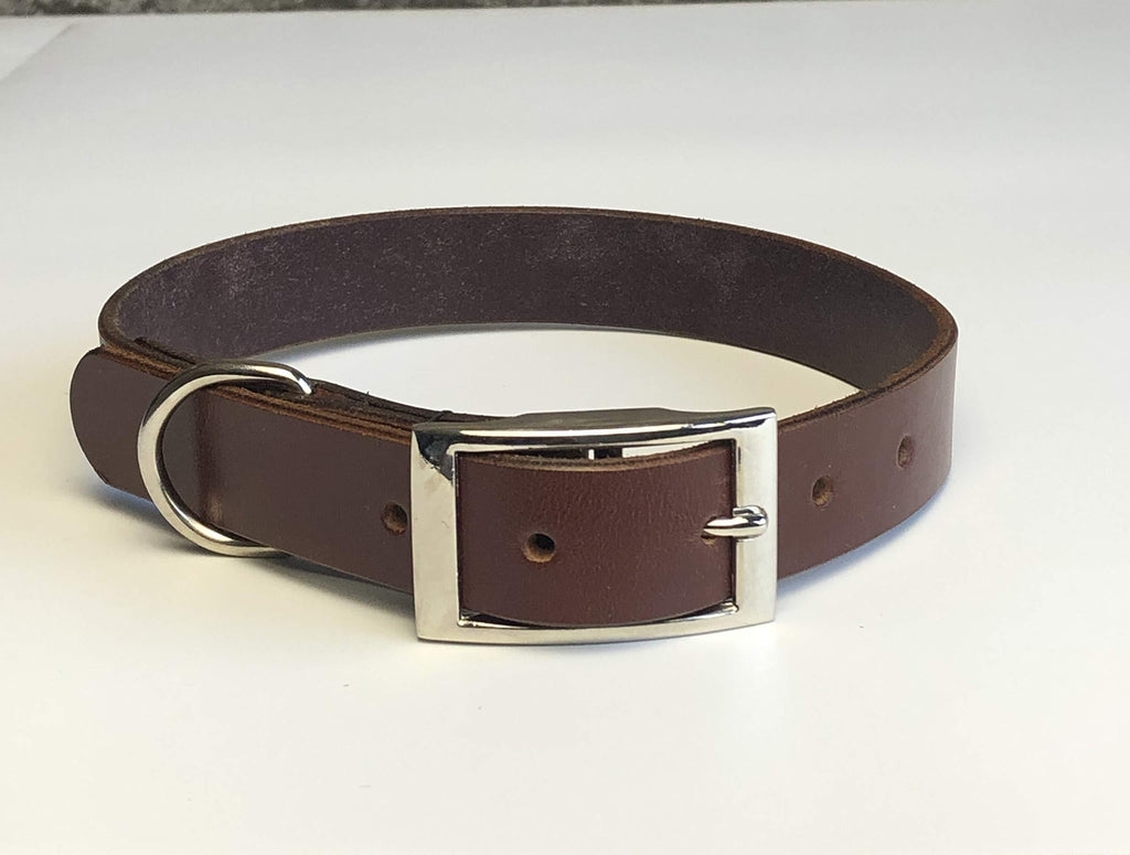 KLASSY K9 AUSTRALIAN NUT (MAHOGANY BROWN) ITALIAN BRIDLE LEATHER LUXURY HANDMADE DOG COLLAR MEDIUM 16"-20" 40CM-50CM WITH CHROME ACCESSORIES - PawsPlanet Australia